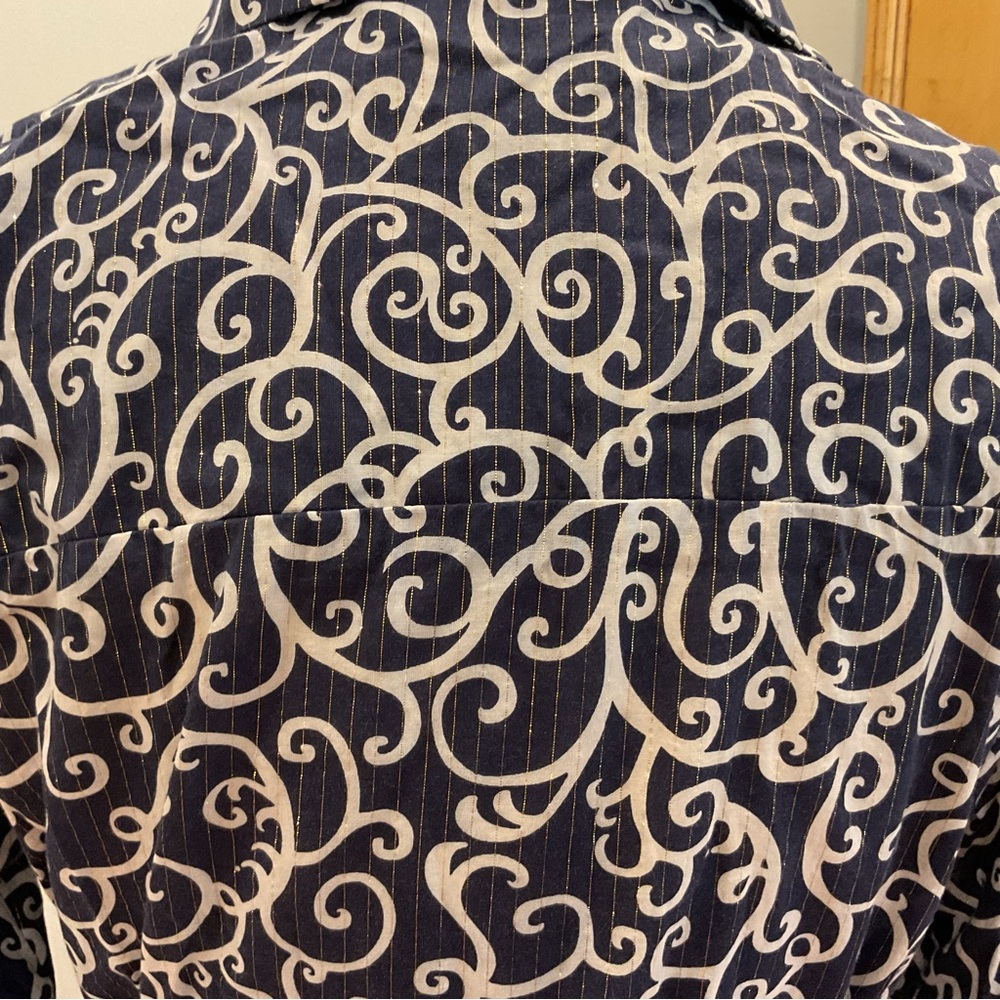 Lilly Pulitzer Shirt DressNavy White Swirl Print Gold Thread Belted - Picture 5 of 8